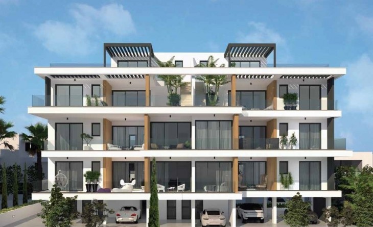 3D illustration showing the front-facade of the residential building.