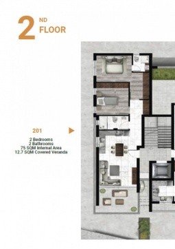 Design layout of the entire flat, showing all areas