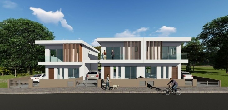 3d design of a front-facade one-level detached house with a gated parking area