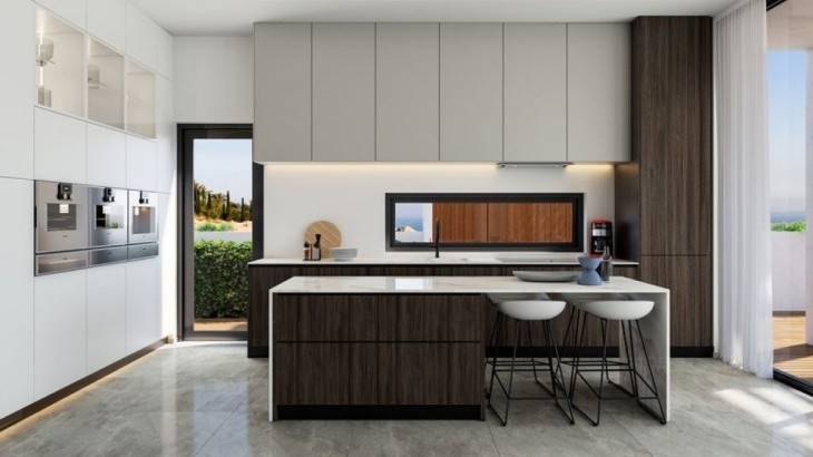 3d design of the kitchen area with modern design layout