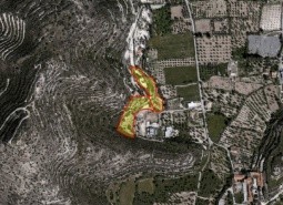 Aerial image of the residential land, marked with A is the available for sale land