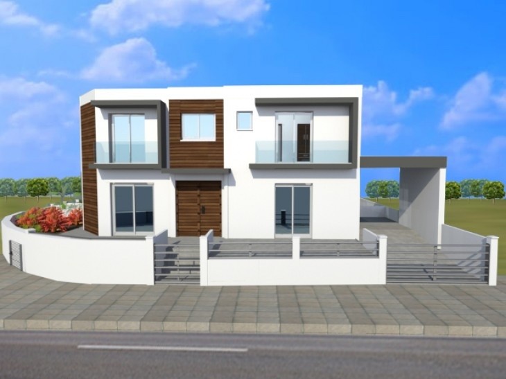 3D Illustration of the three-bedroom semi-detached house front-facade