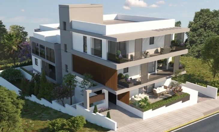 3D illustration showing the side view of the residential building in Agia Fyla.